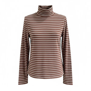 RW&CO Brown White Striped Turtleneck Long Sleeve Top Women’s Medium